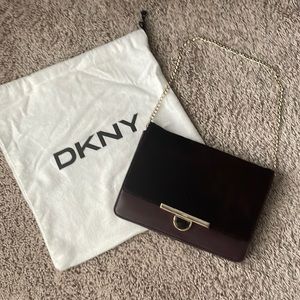 DKNY Donna Karan Lamb Skin Pony Hair Crossbody Bag Purse Deep Burgundy